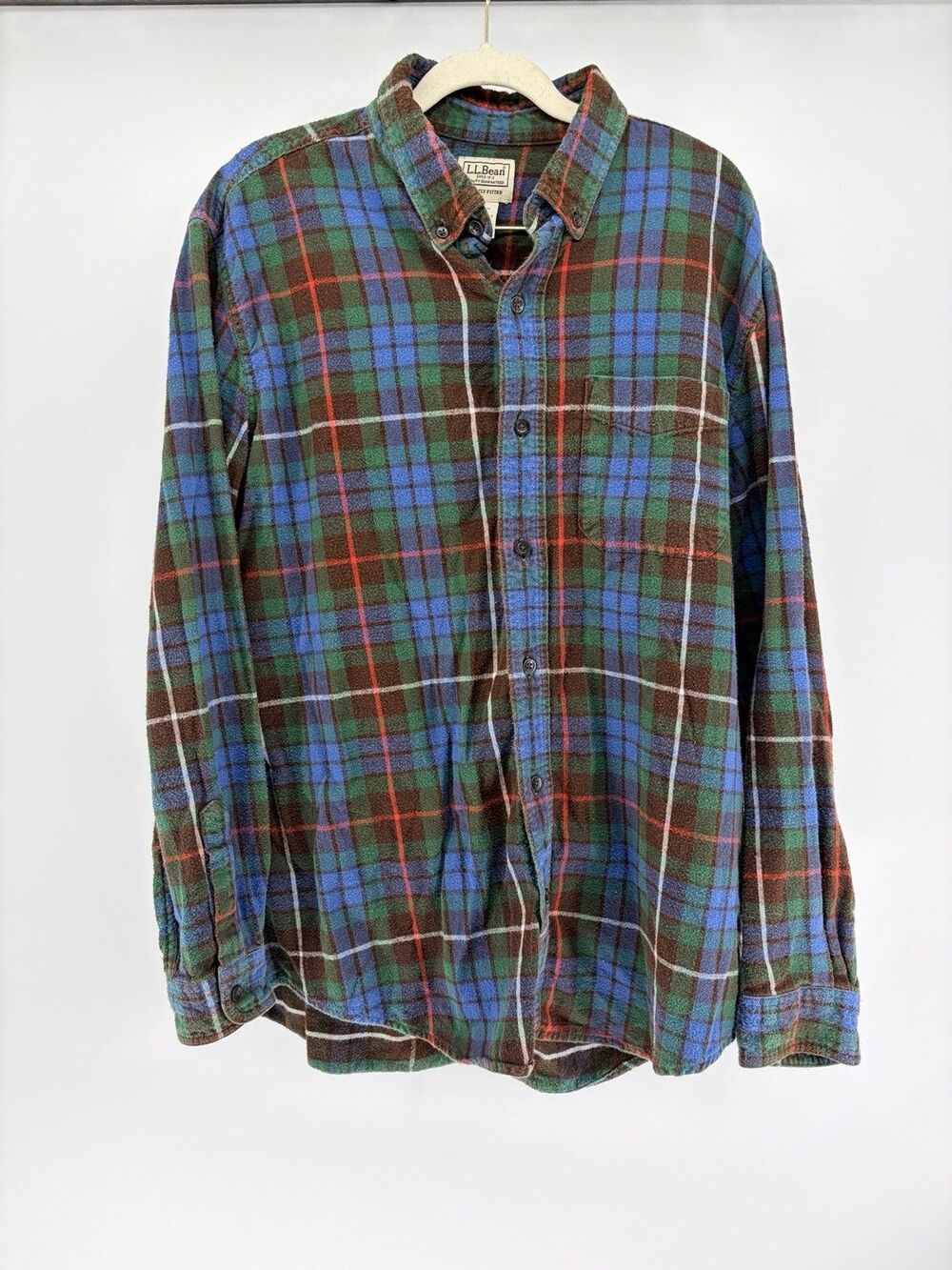 LL Bean Y2K Gorpcore Casual Grunge Scotch Plaid Flannel Sz L Slightly Fitted